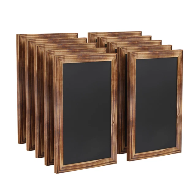 Wall Mount Magnetic Chalkboard With Eraser, Torched Brown Wood Rustic Frame