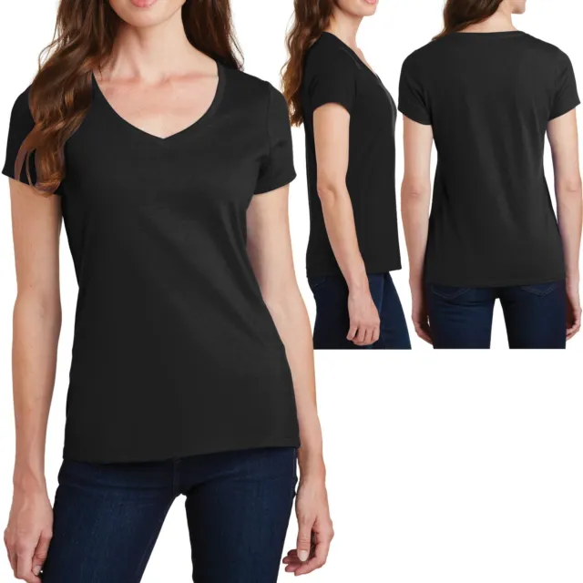 Plus Size Ladies V-Neck T-Shirt Soft Ring Spun Cotton Womens Tee Top XL 2X 3X 4X