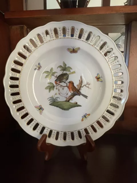 Herend Hungary Porcelain Rothschild Bird Reticulated Plate #8427/RO 9 3/4" 2