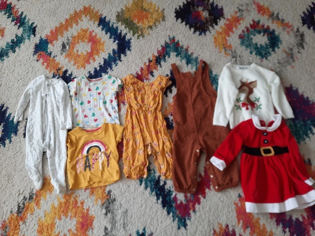 Girls baby clothing bundle Age 9-12m outfit lot dress top playsuit dungarees