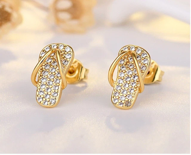 2CT Rond Labo Diamant Synthétique Clou Chausson D 14K Argent Plaqué or Jaune
