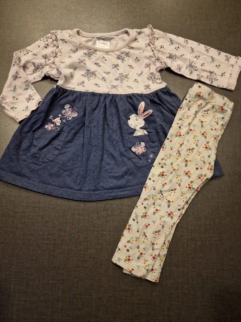 Girls 12-18 months bunny floral tunic dress Top leggings outfit bundle Next day