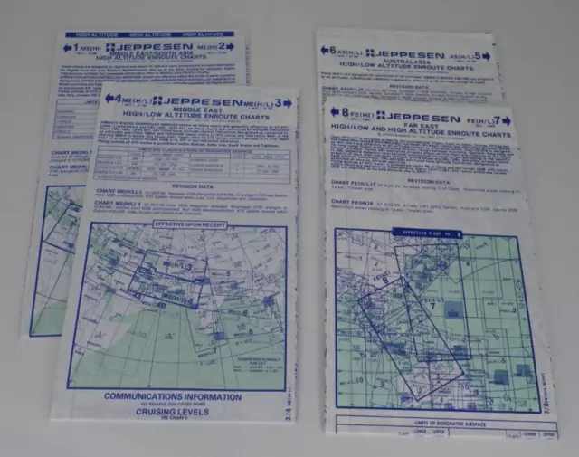 Vintage Lot of 4 Jeppesen Middle Far East High/Low Altitude Enroute Charts 1999