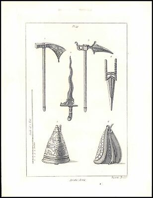 1801 Antique Engraving MILITARY Army ASIATIC ARMS (GA33)