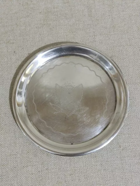Beautiful Silver Plate/Coaster Marked 800 Decorated With A Shield pattern 52 Gr.