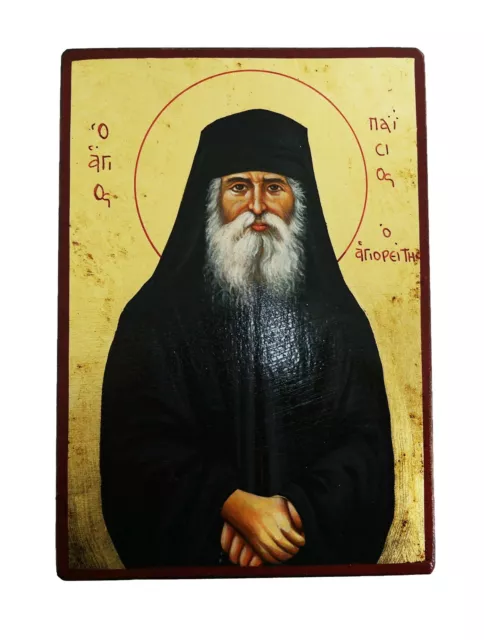 Greek Russian Orthodox Handmade Wooden Icon Saint Paisios 02 19x13cm