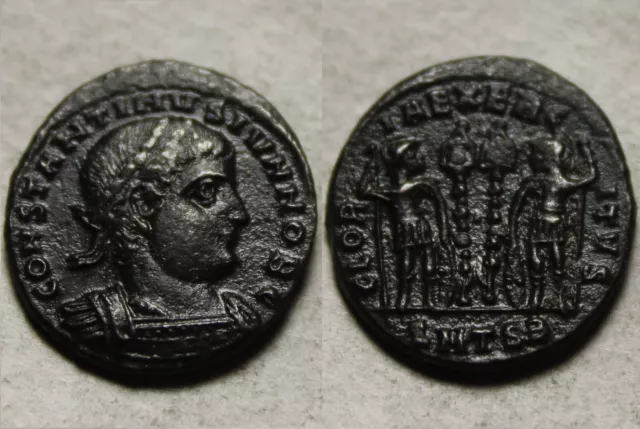 Constantine II Rare genuine Ancient Roman coin Legion soldiers Standards SMTSB