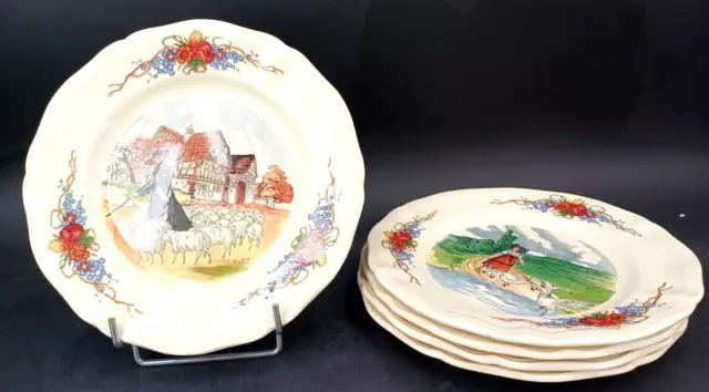 FAÏENCE SARREGUEMINES OBERNAI H LOUX LORRAINE LOT DE 5 ASSIETTES PLATES Ø 21 cm