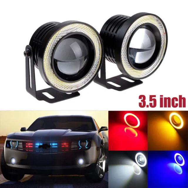 2.5"/3"/3.5" Car COB LED Fog Light Projector White Angel Eyes Halo Ring DRL Lamp