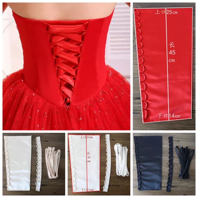 Juego de cuerdas con ojal con vendaje de panel satén para boda graduación vestido crecido espalda ancha