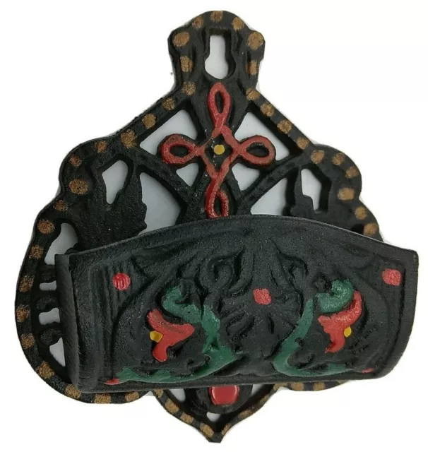 Vintage Cast-Iron Match Holder w/Painted Detail Ornate Victorian Stove Fireplace