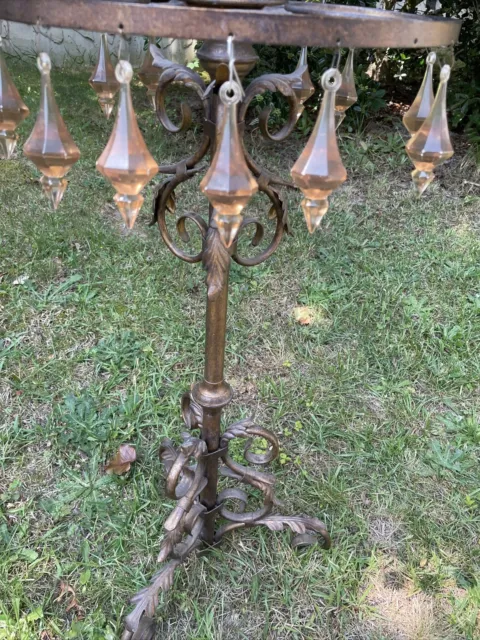 19th Century Wrought Iron Floor Candle/Holder / Drink H - Amber  Charms 37.5” T