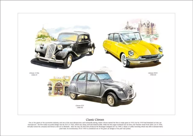 CLASSIC CITROEN - Fine Art Print A3 size - 15 Six DS19 & 2CV French car images