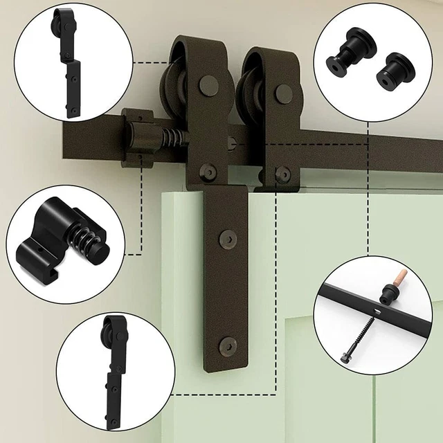 4-12FT Upgraded Bypass Sliding Barn Door Hardware Kit for Double Wooden Doors