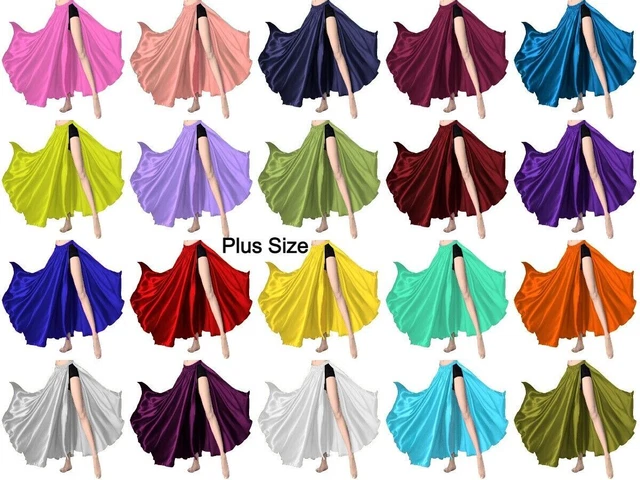 One Side Slit Skirt Full Circle Belly Dance Gothic Skirt Satin Plus Size S93-1