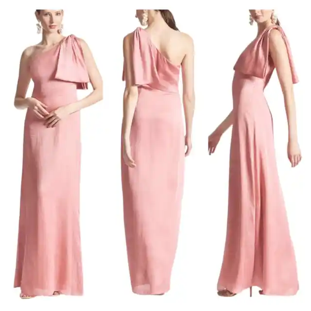 Sachin & Babi NWT Chelsea Rouge One Shoulder Bow Gown Size 10 Pink Georgette