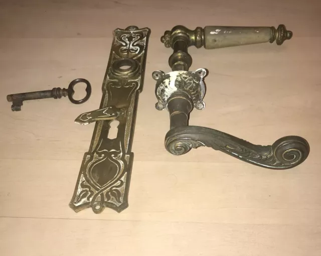 Antik Messing Türgriff Türklinke Türbeschlag Jugendstil GG 1900 Horn