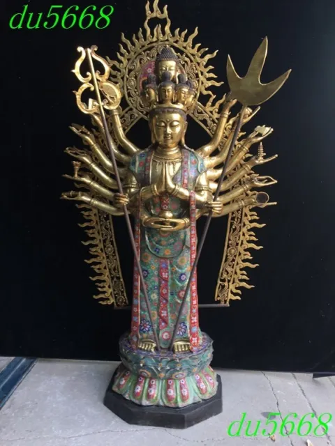 55"Buddhism temple Bronze cloisonne Gilt 1000 hands Tara Kwan-Yin GuanYin statue