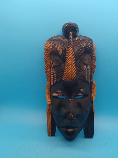 Ebony hand carved african tribal mask, 10" headress, wall hanging