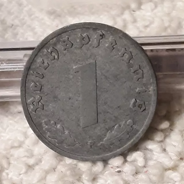 1942 F , ~  1 Reichspfennig ~ WWII Germany ~ German dark circulated  coin , ww2