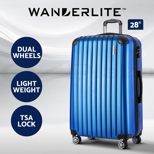 Wanderlite 28" Luggage Trolley Travel Suitcase Set TSA Lock Hard Case Shell Blue