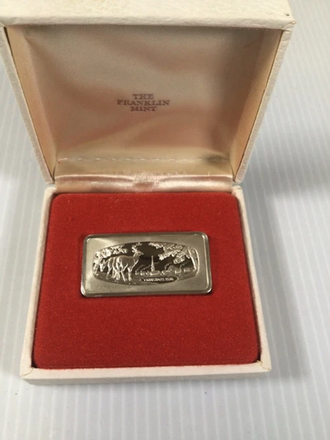 1976 Franklin Mint 500 Grains Sterling Silver Bar Christmas Landscape