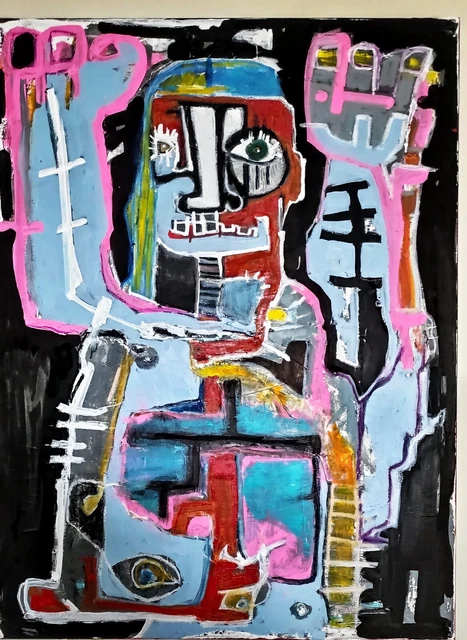 Figuration libre,art brut .technique mixte format sur Toile 60x80   .