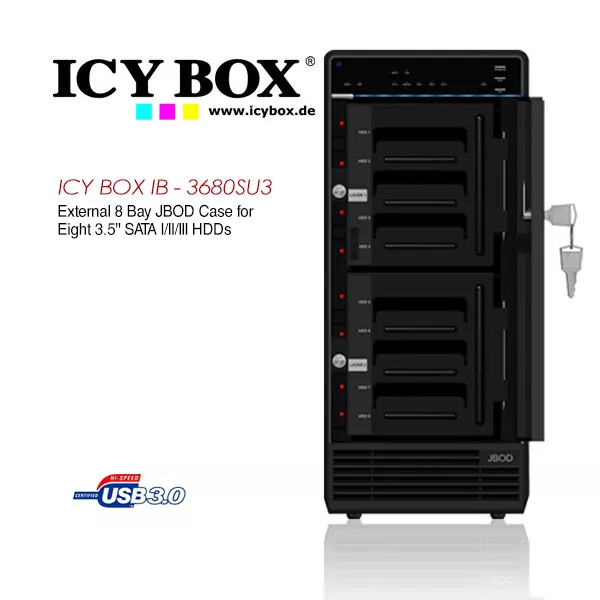 ICY BOX (IB - 3680SU3) External 8 Bay JBOD Case for 8 x 3.5 Inch SATA l/ll/lll