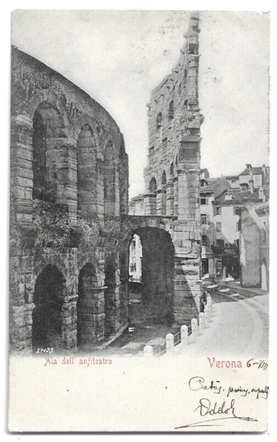 CARTOLINA DI VERONA ,ALA DELL'ANFITEATRO  viaggiata 1908