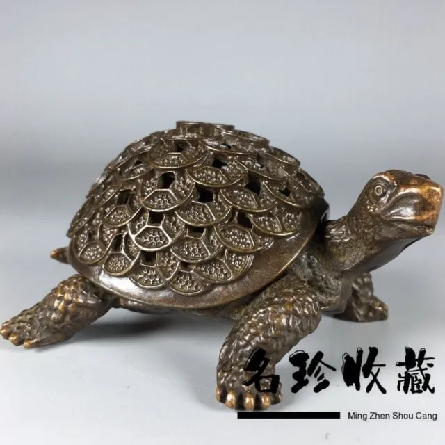 Chinese copper fortune tortoise turtle Buddha Statue table decor incense burner