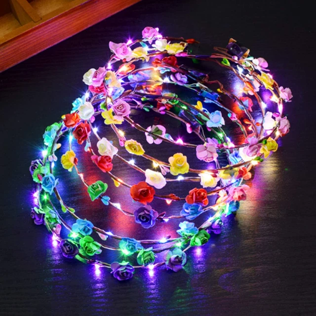 12 Pezzi LED Fascia Fiori, Capelli Bambina Ghirlanda Fiori LED Coroncine Fiori p