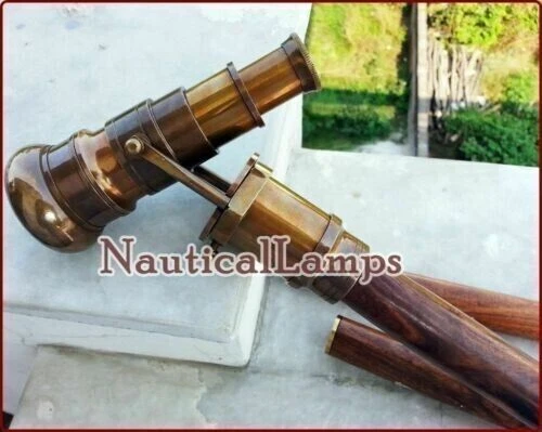 Canne De Marche En Bois Noir Avec Poignée En Laiton Style Nautique