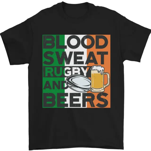 T-shirt da uomo Blood Sweat Rugby and Beers Ireland divertente 100% cotone