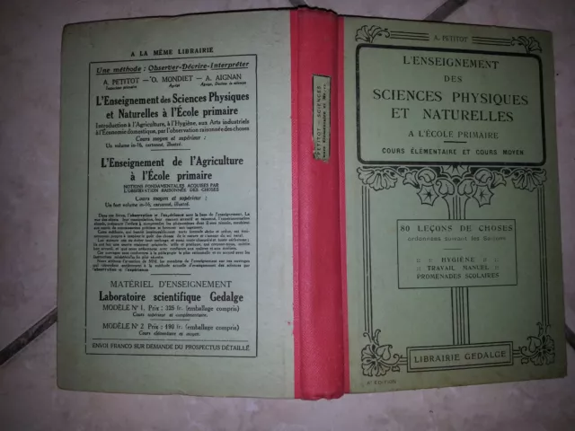 L'ENSEIGEMENT  SCIENCES PHYSIQUES ET NATURELLES école primaire CE et CM 1923 BE