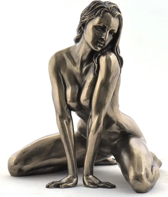 Cold Cast Bronze Nude Female On Floor Straddling Arm Display Figurine