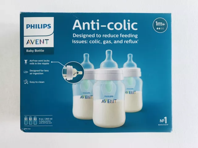 Avent Philips Baby Natural Bottles Anti-Colic Vent Nipple 9oz Airfree 3-Pack