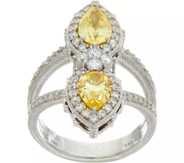 QVC Judith Ripka Sterling 1.75 cttw Canary Pear Simulated Diamond Ring Size 8