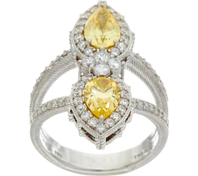 QVC Judith Ripka Sterling 1.75 cttw Canary Pear Simulated Diamond Ring Size 8