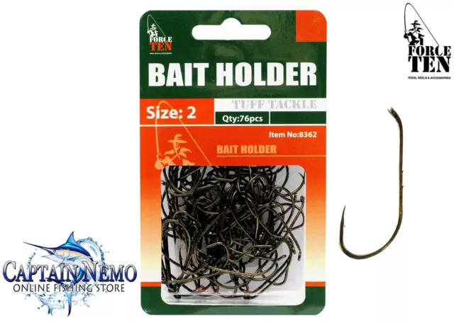 Bronzed Bait Holder Fishing Hooks Size: 2 Qty: 76Pcs Force Ten Tackle 8362