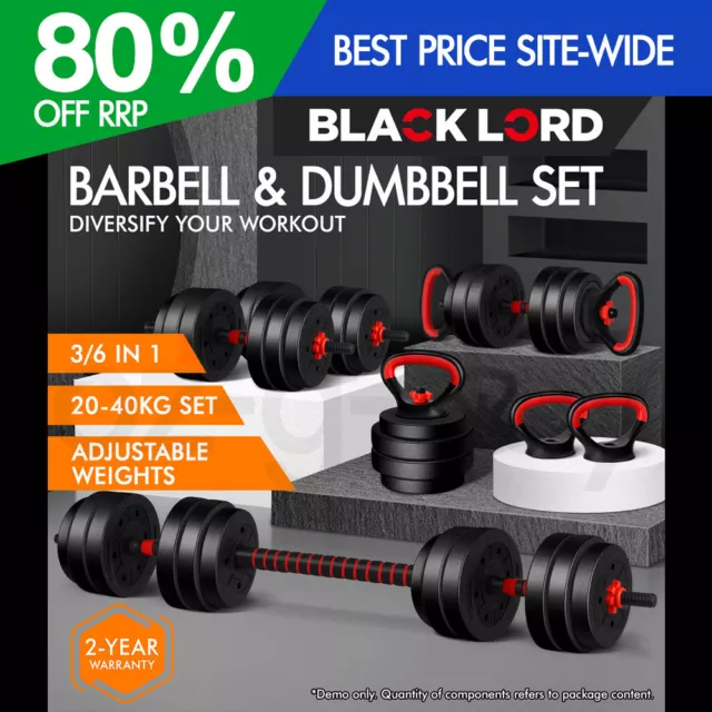 BLACK LORD 20kg 40kg Dumbbell Set Adjustable Barbell Kettlebell Home Gym Fitness