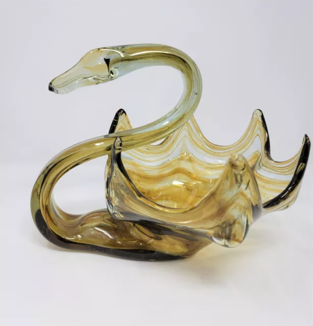Sooner Glass Amber Swan - Swirled Blown Art Glass