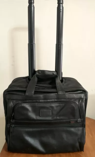TUMI 96102DH Alpha Deluxe Two  Wheeled Black Leather Briefcase