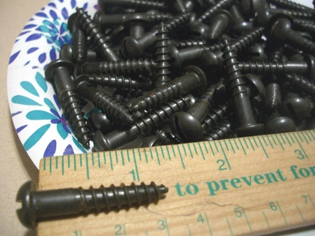 50 VINTAGE NEW-OLD STOCK BLUED SLOTTED ROUND HEAD STEEL WOOD SCREWS, 1 1/4"x1/4"