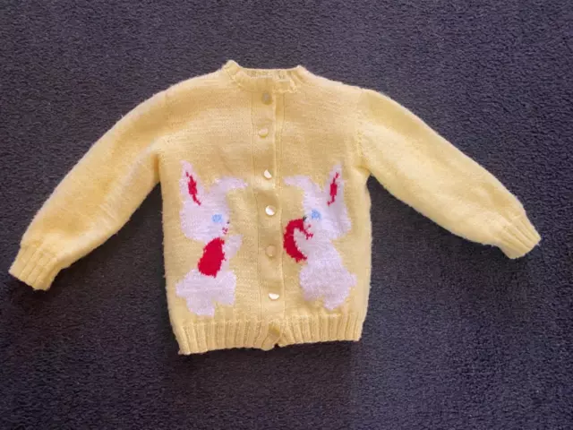 Vintage 70s Hand Knit Rabbits Sweater Toddler child’s Sz 3T/4T