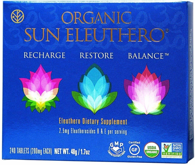 Organic Sun Eleuthero by Sun Chlorella, 240 tableta paquete de 6