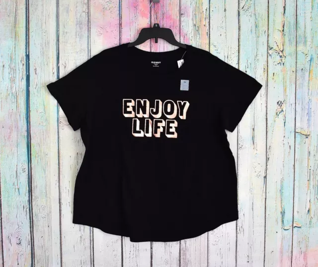 Women's Old Navy EveryWear Graphic T-Shirt 2X Black Enjoy Life Short Sleeve NWT