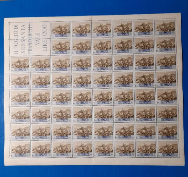 20 Lire 1949  San Marino Serie  paesaggi foglio di 60  valori  G.I MNH **