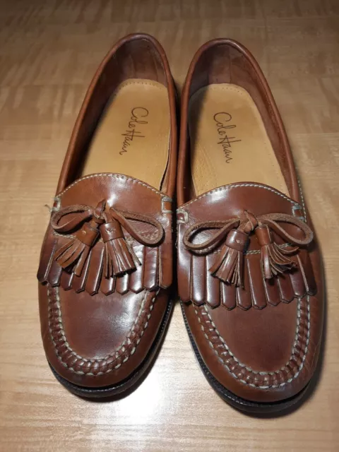 COLE HAAN DWIGHT Brown Leather Kiltie Tassel Slip On Loafers Shoes