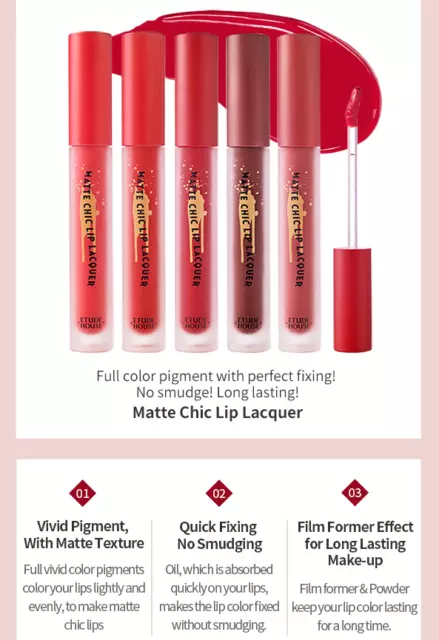 Etude House Matte Chic Lip Lacquer - Long Lasting Liquid Lipstick Korean Stain 2