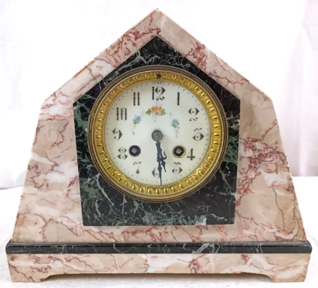 PENDULE Horloge a Poser ART DECO Marbre Noir Rose mouvement F. MARTI 1900 O